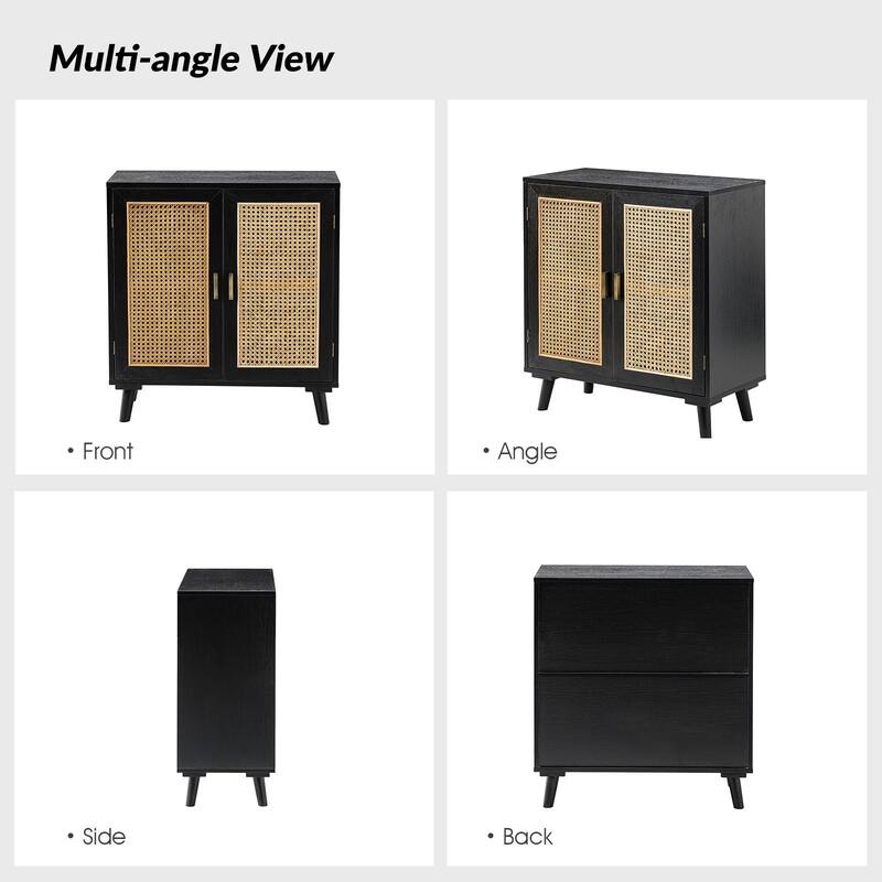 Woodland Multifunctional Rattan-Accented 2-Door Storage Stackable Buffet Cabinet with Solid and Wood Frame by HULALA HOME