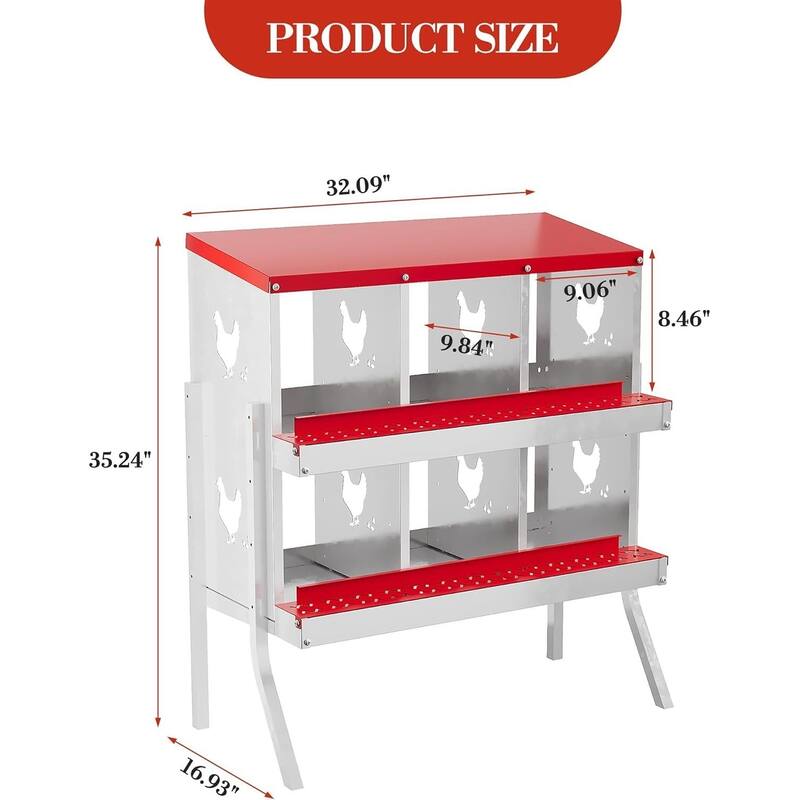 Wall-Mount or Free-Standing Metal Chicken Nesting Box for Hens, Red with Legs