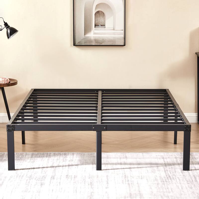 VECELO Bed Frames No Box Spring Needed, Heavy Duty Metal Platform with Steel Slat, Easy Assembly, Black