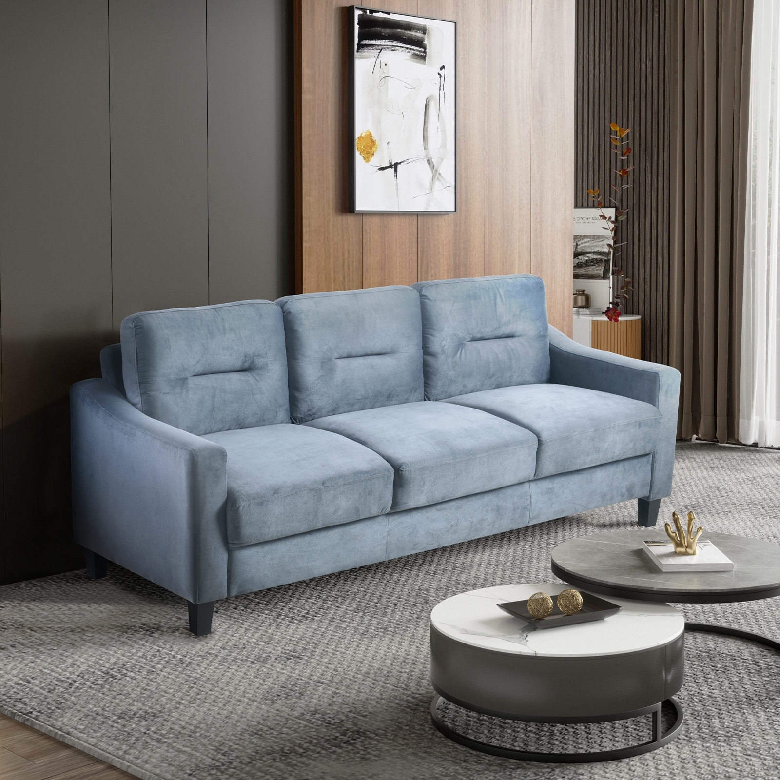 3 Seat Sectional Sofa with U-Shaped Spring Links and Solid Wood Frame Mid Century Velvet Upholstered Couch