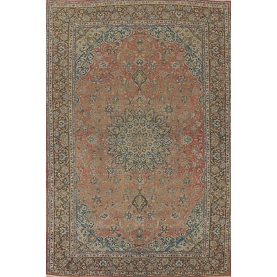 Floral Kashan Vintage Persian Area Rug Handmade Wool Carpet - 9'8" x 13'5"