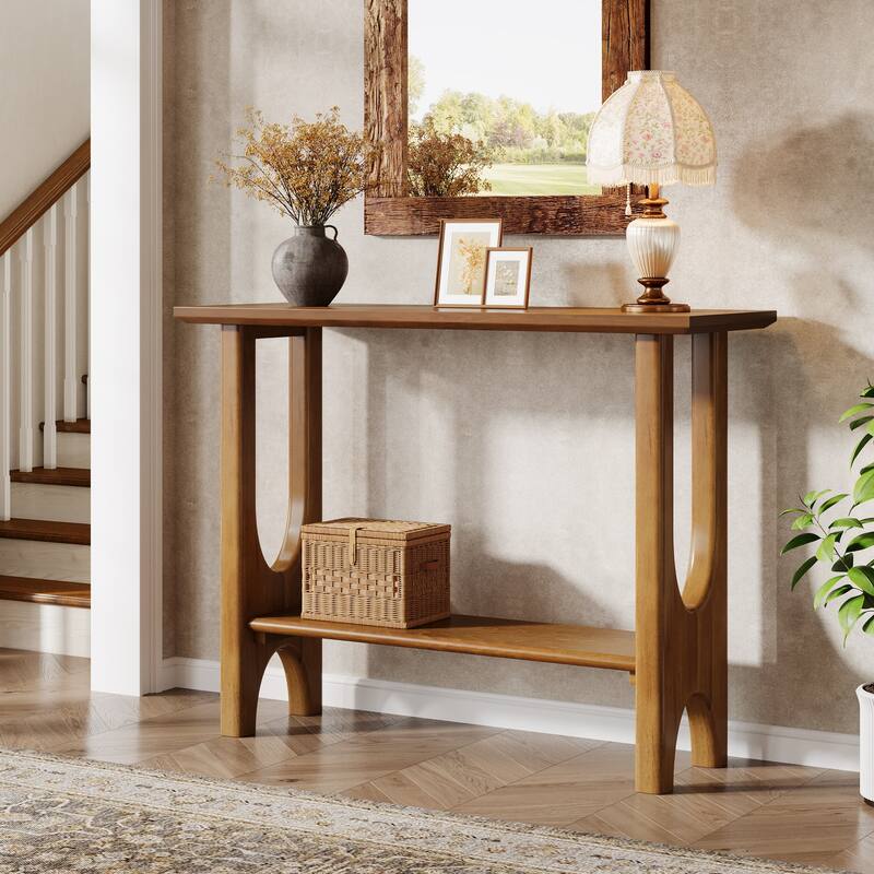 41.33'' Console Table with Solid Wood Legs, Farmhouse Sofa Table with Storage