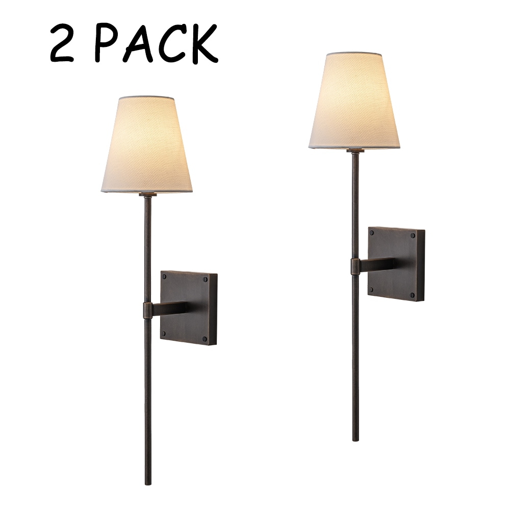 AloaDecor 25" Tall Transitional Wall Sconce in Bronze with White Linen Shade Modern Farmhouse Fabric Wall Light Fixture(2 Pack)