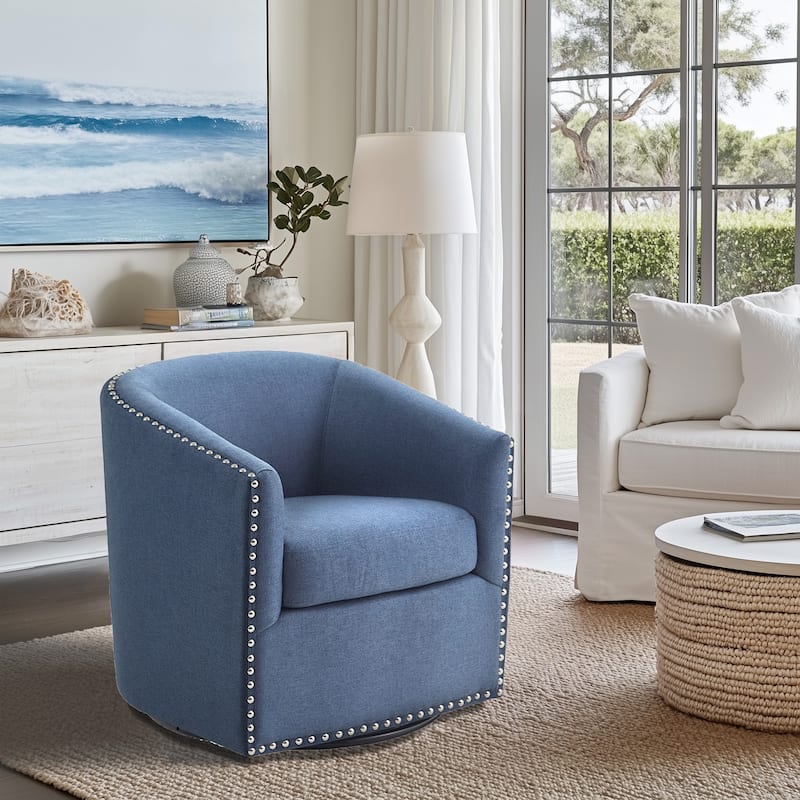 Madison Park Tyler Upholstered Swivel Barrel Chair with Nailheads