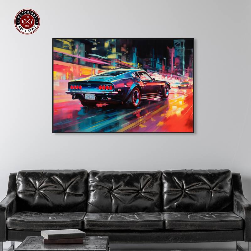 Notoriart Classic Night Drive Framed Car 1 Piece Canvas Wall Art