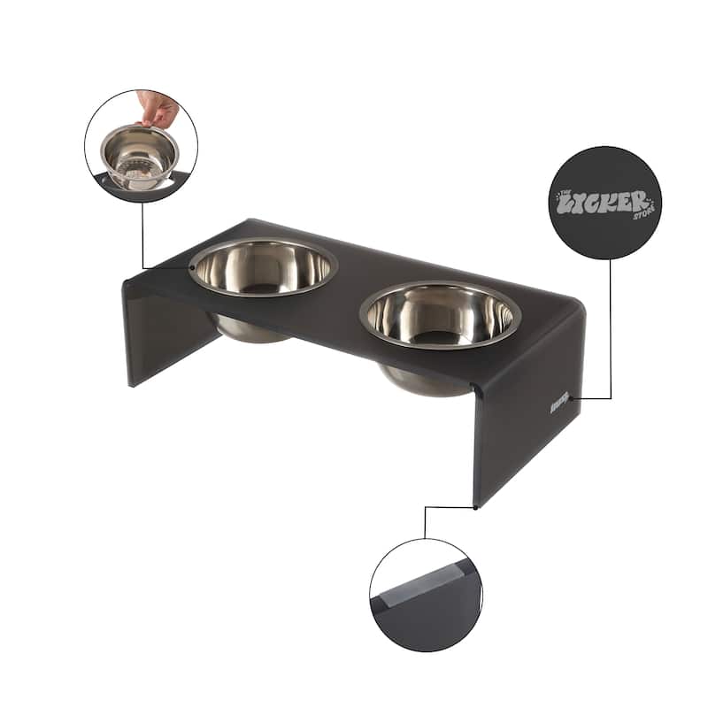 Keaton 5" Small/Medium Modern Lucite Rectangular Elevated Pet Feeder with 20oz 2-Stainless Steel Bowls