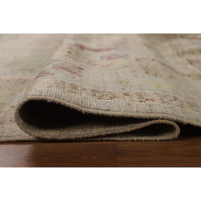 Hand Knotted Oriental 100% Wool Carpet Transitional All-Over Beige & Ivories Oushak Area Rug - 9' 10'' X 8' 2''