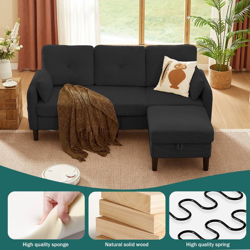 77.17" Corduroy 3 Pieces Living Room Sets with Sofa, Ottoman and Loveseat