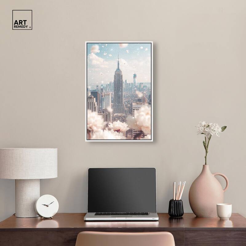 Peonies Over New York Canvas by Art Remedy