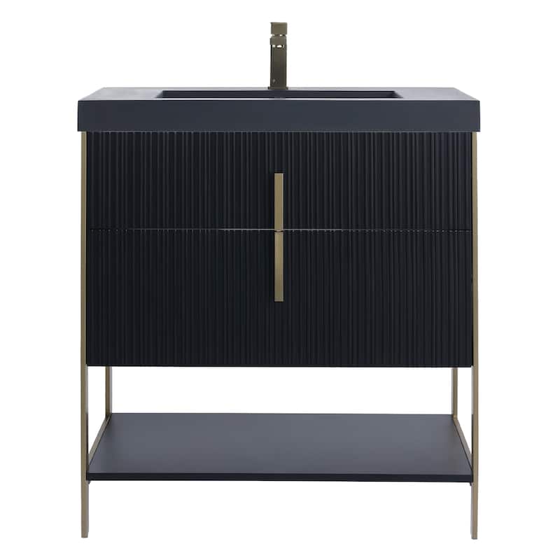 Fine Fixtures Serenity Modern Bathroom Vanity with Black Gel Acrylic Top