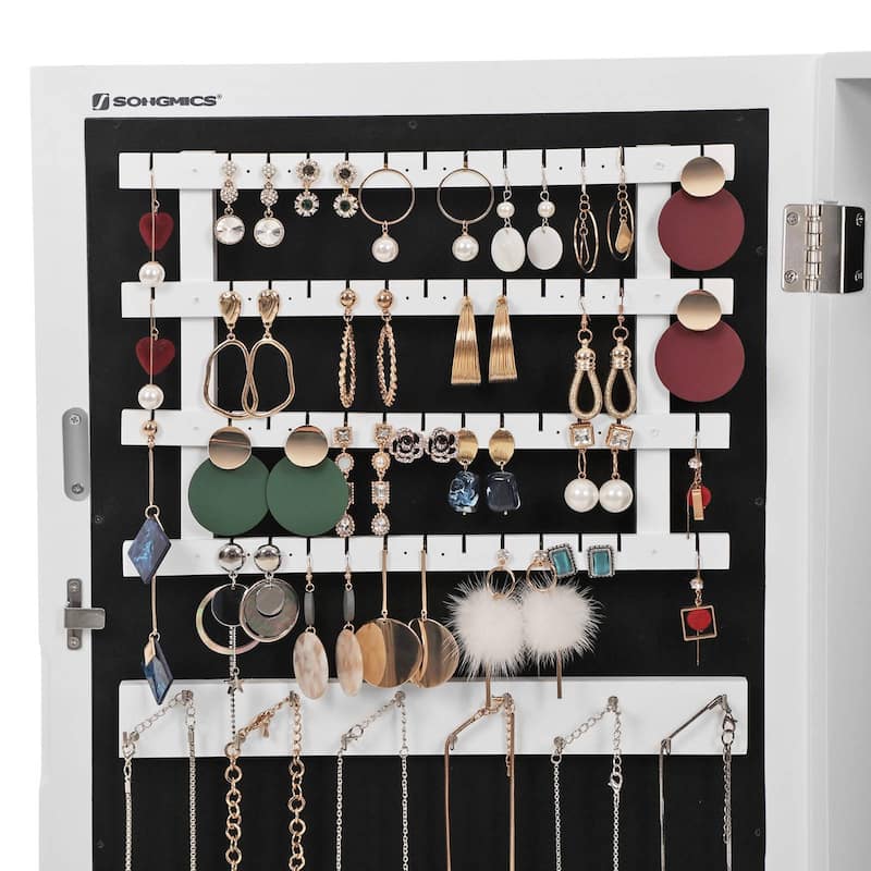SONGMICS Lockable Jewelry Cabinet Armoire with Mirror - White