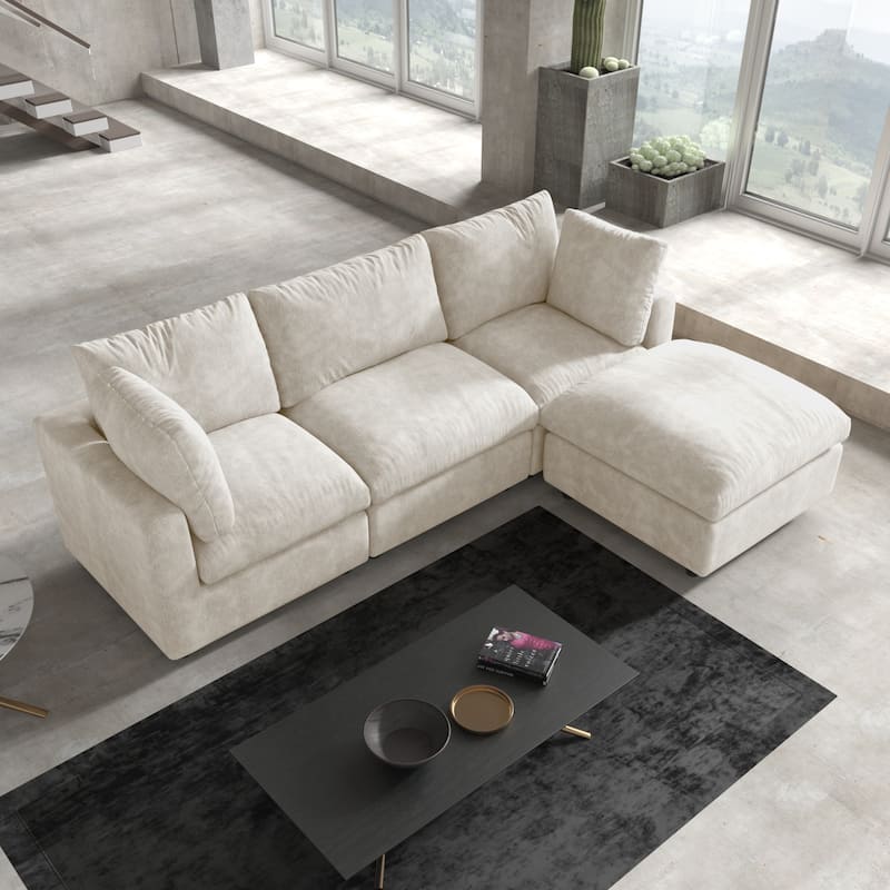 Modern L-shaped Sectional Sofa for Living Room,Chenille Modular Couch, Removable Cover, Spring Cushions, Solid Wood Frame