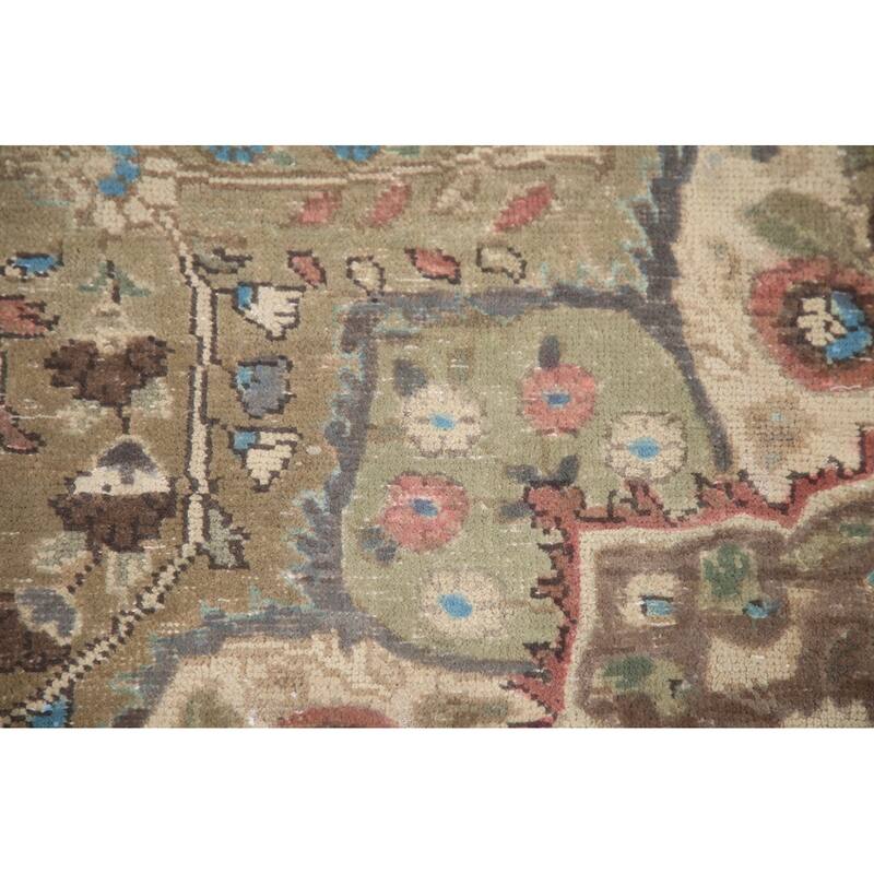 Hand Knotted Oriental 100% Wool Carpet Traditional Floral Green Tabriz Area Rug - 9' 5'' X 6' 4''