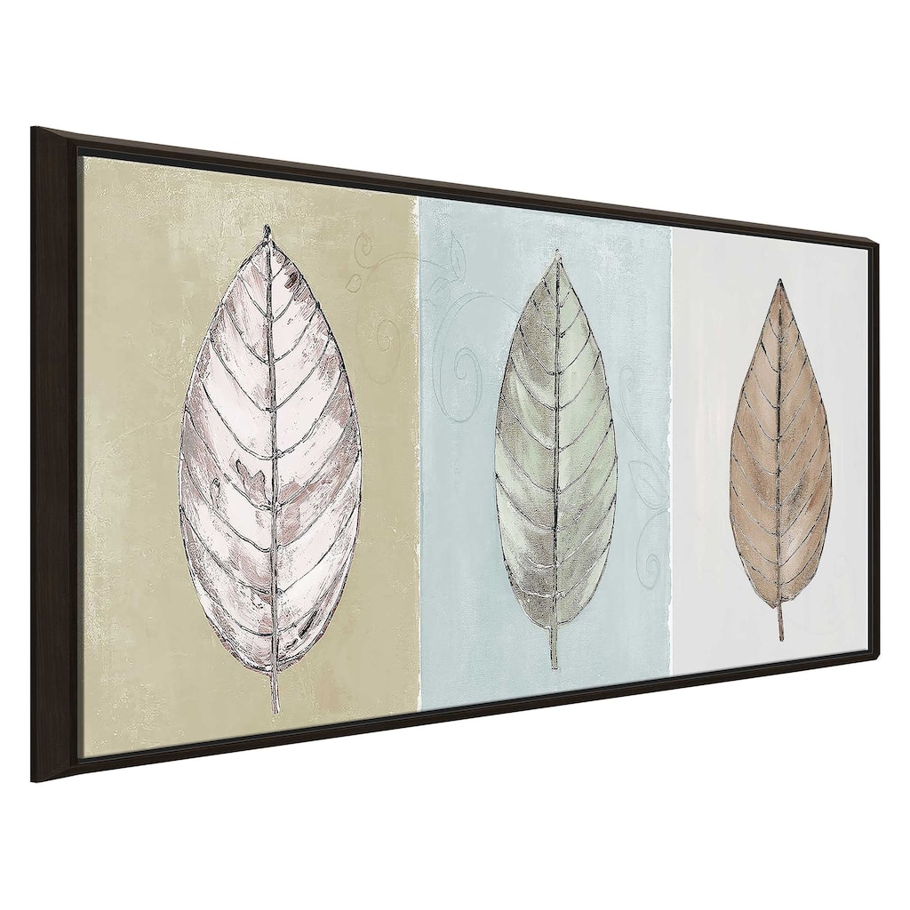 "Neutral New Leaf Trio" Print on Floating Canvas