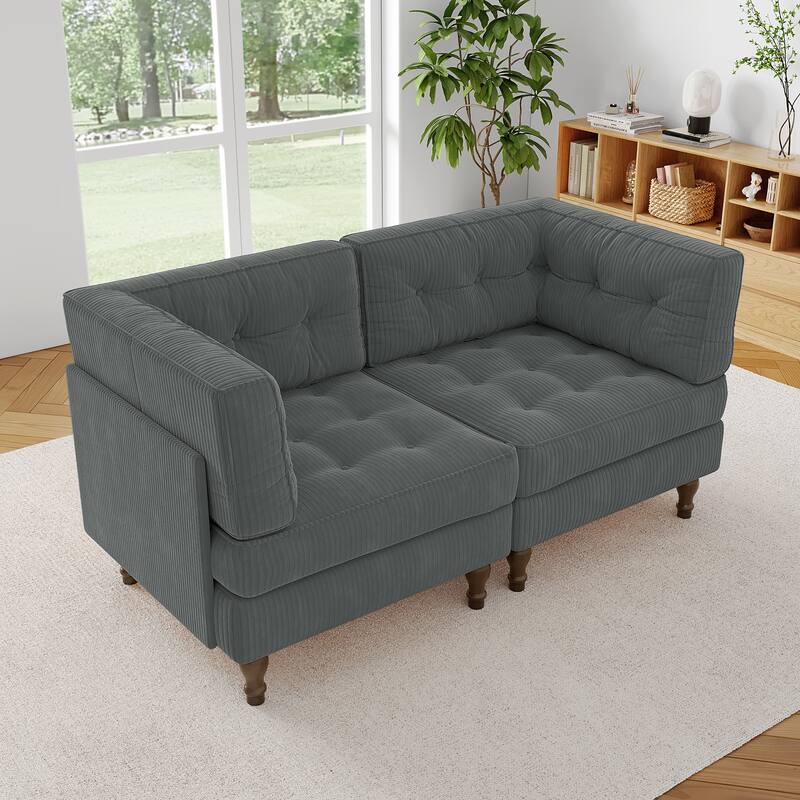 Modular Corduroy Corner Sectional Sofa Couch Set with Tufted Cushion