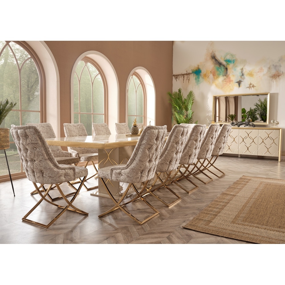 Naicon Modern Dining Room Table and 12 Dining Room Chairs Set Cream