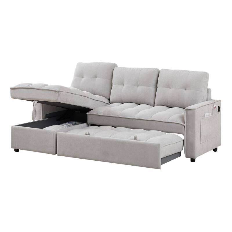 78.75" Chenille Reclining Sectional Sofa with USB/Type-C Charging, Hidden Storage & Ottoman