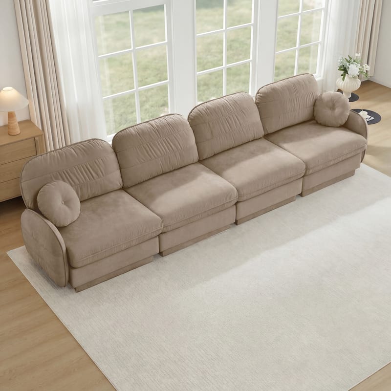 GDFStudio Alden Voss 137" Chenille Cloud 4-Seater Sofa with Quilted Back Cushions, Deep Seat
