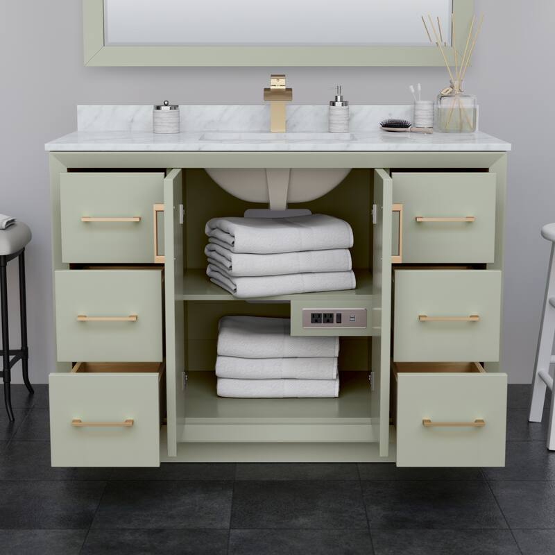 Strada 48-Inch Single Vanity Set, Carrara Marble Top, 46-Inch Mirror