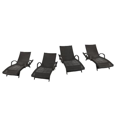 Salem Outdoor Wicker Adjustable Chaise Lounges w/ Arms (Set of 4) by Christopher Knight Home