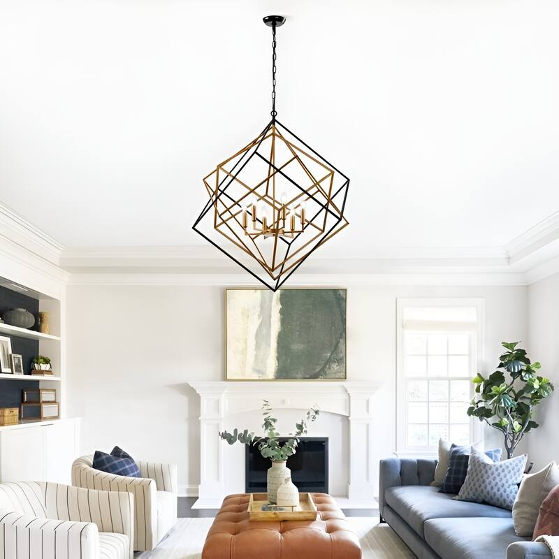 6 Light interlocked Geometric Cube Chandelier Double Touch Finish