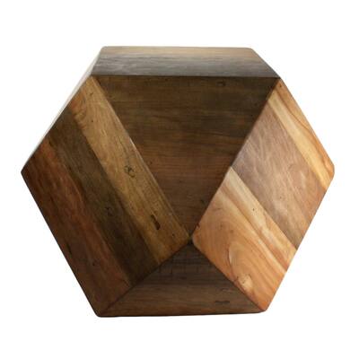 Faceted Icosahedron Shape Block Table, Large, Natural Brown