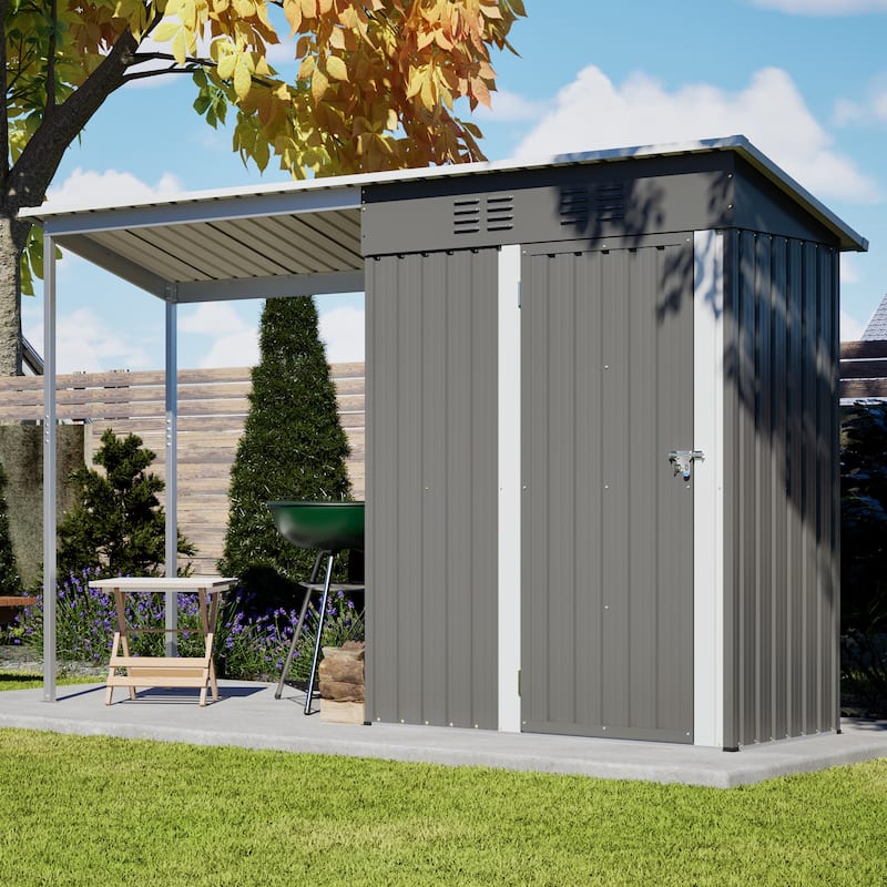 GDFStudio - Lucas All-Weather Outdoor Heavy Duty Metal Storage Shed with Robust Construction and Easy Assembly - 5 x 3 ft - Grey