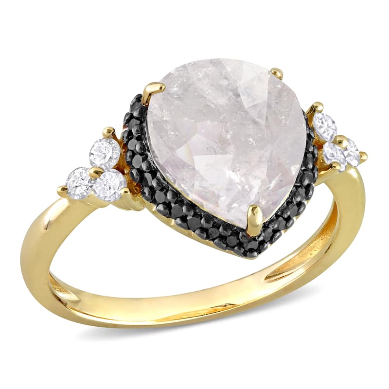 Miadora 3 1/7ct TDW Black & White Diamond Halo Ring in 10k Yellow Gold with Black Rhodium Plating