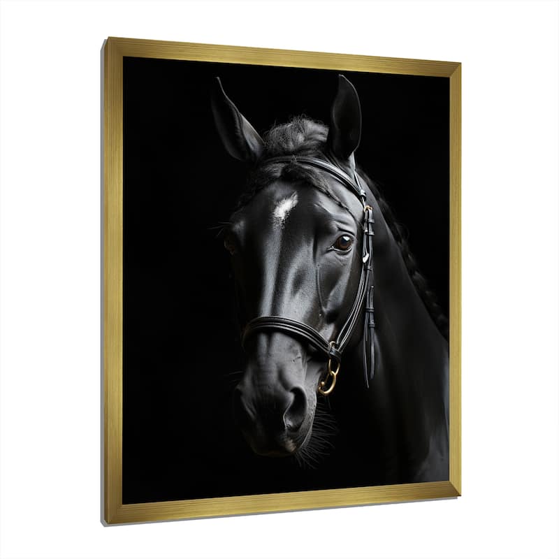 Designart "Black And White Horse Elegance" Animals Horse Framed Wall Decor