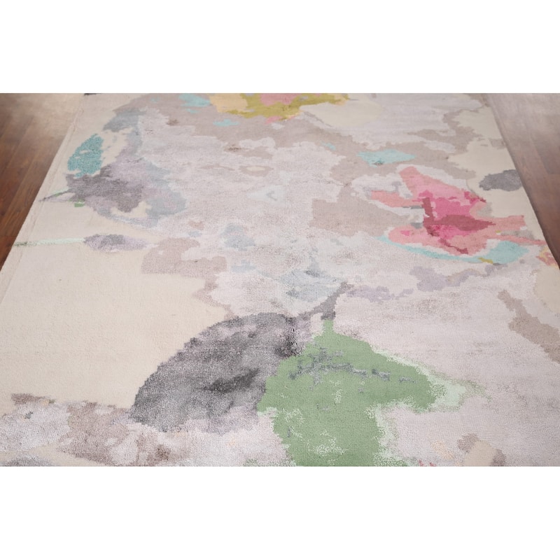 Handmade Beige Abstract Indian Area Rug Oriental Wool & Silk Carpet - 5'5"x 7'6"