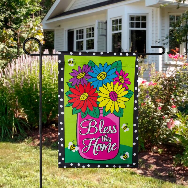 Bless this Home Bouquet with Vase Outdoor Garden Flag 12.5" x 18"