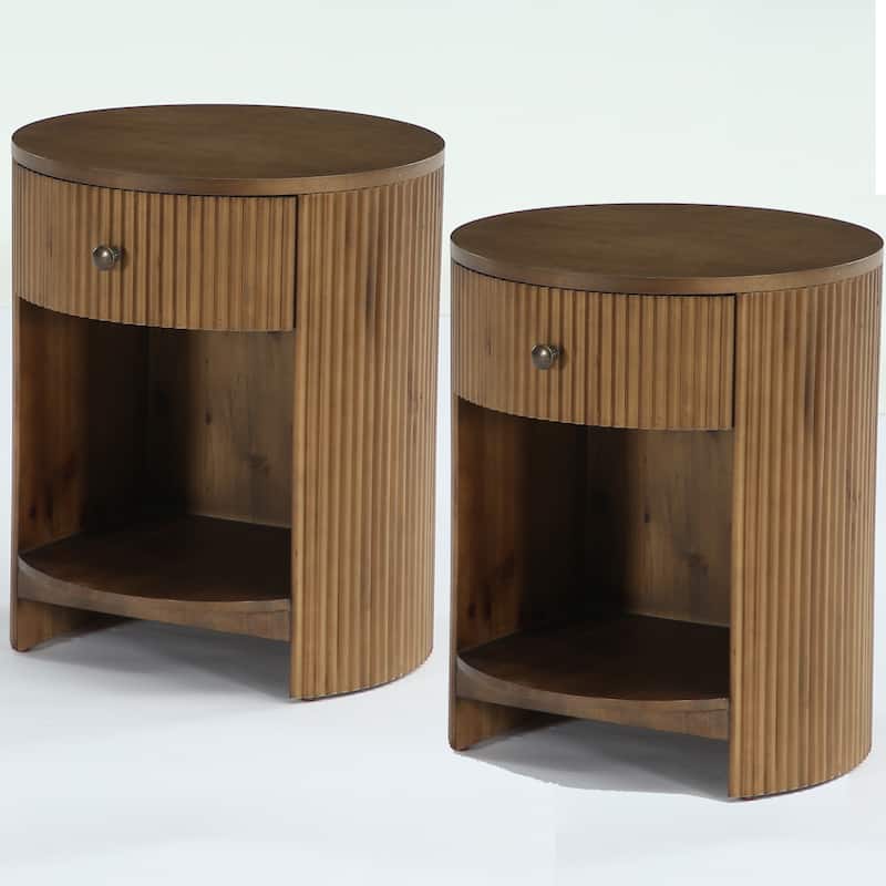 19.68-Inch Round End Table with Drawer, Wooden Sofa Side Table, Circle Nightstand for Bedroom, Living Room - 2-Pieces