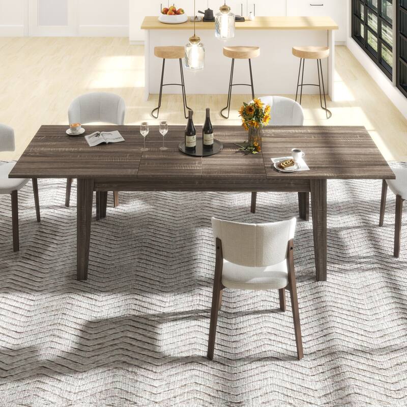 Roomfitters Large Extendable Dining Table, 106.3" Rectangular Kitchen Table for Family Dining or Office Meetings, Brown