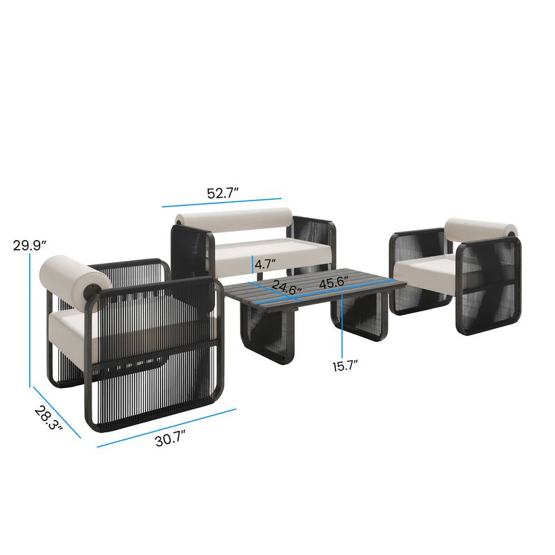 Corvus Kenya 4-Piece Modern Outdoor Sunbrella Rope Patio Conversation Set