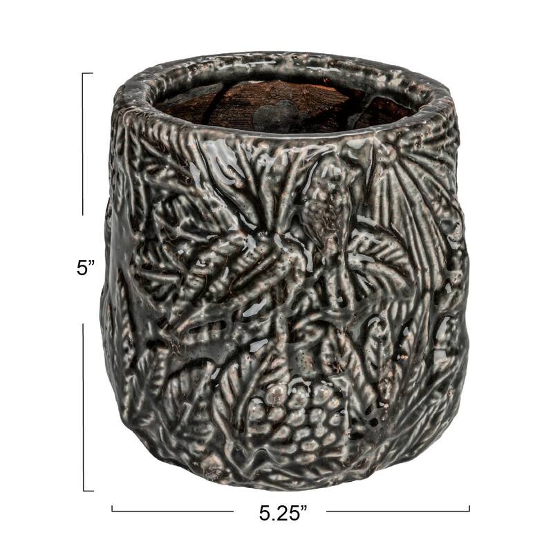 Decorative Terra-cotta Planter with Embossed Pattern - 7.1"L x 7.1"W x 6.8"H
