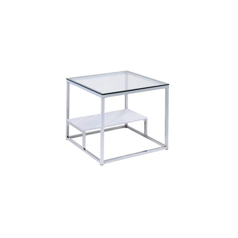 HomeRoots 22" Chrome And Clear Glass Square End Table With Shelf - 24" x 24" x 22"H