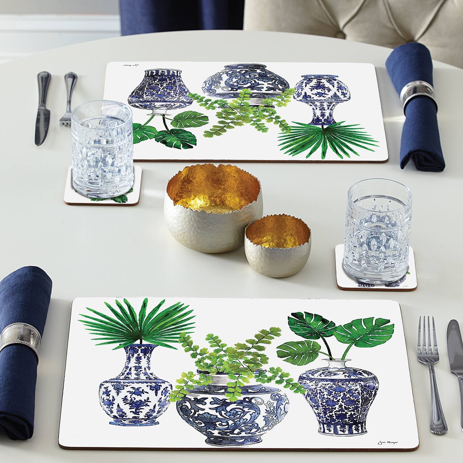Cala Home Hardboard Placemats Blue Delft Vases Set of 4 15.5x11