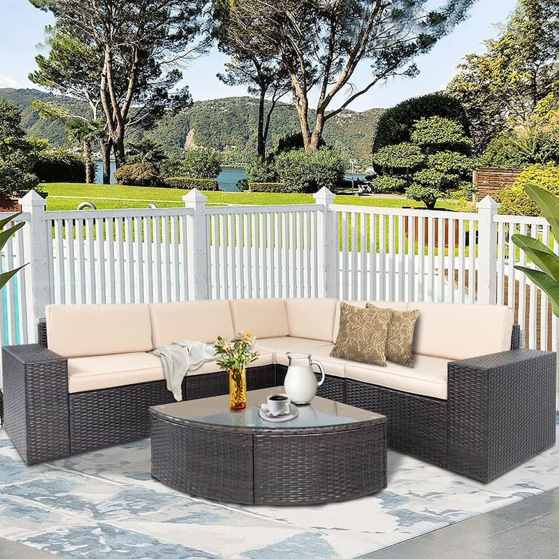 SUNCROWN Outdoor 6-piece Rattan Sectional Sofa Set - Brown