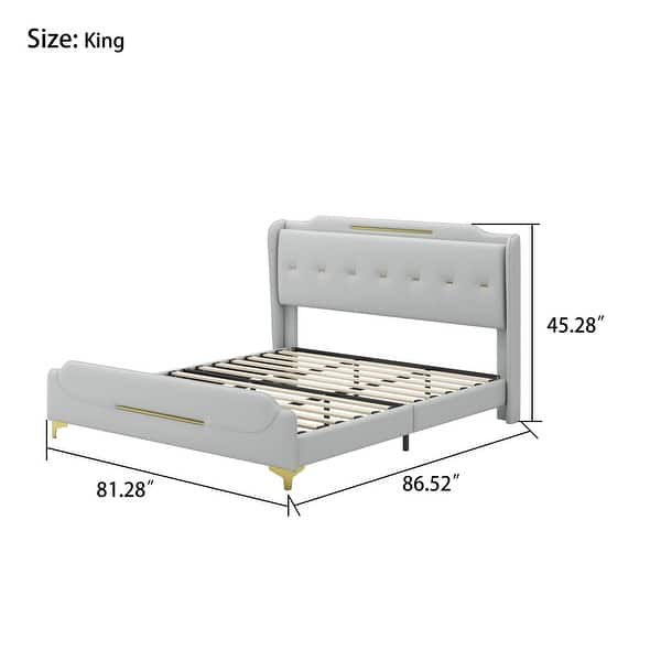 dimension image slide 1 of 6, Modern PU Leather Upholstered Platform Bed - No Box Spring Needed