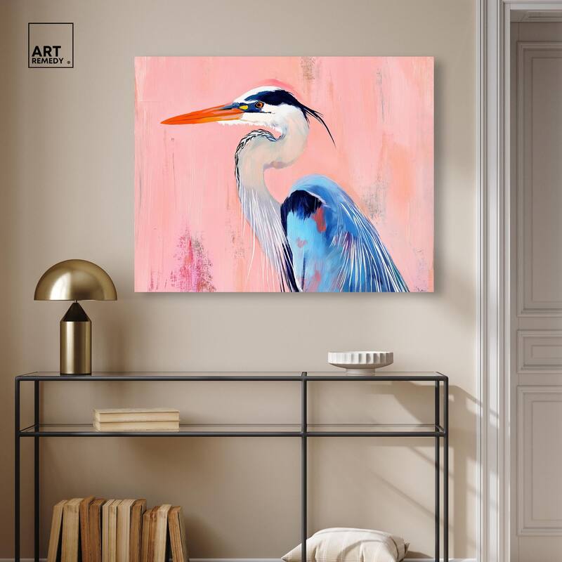 Rosy Dawn Heron Canvas by Art Remedy, Gallery Wrapped
