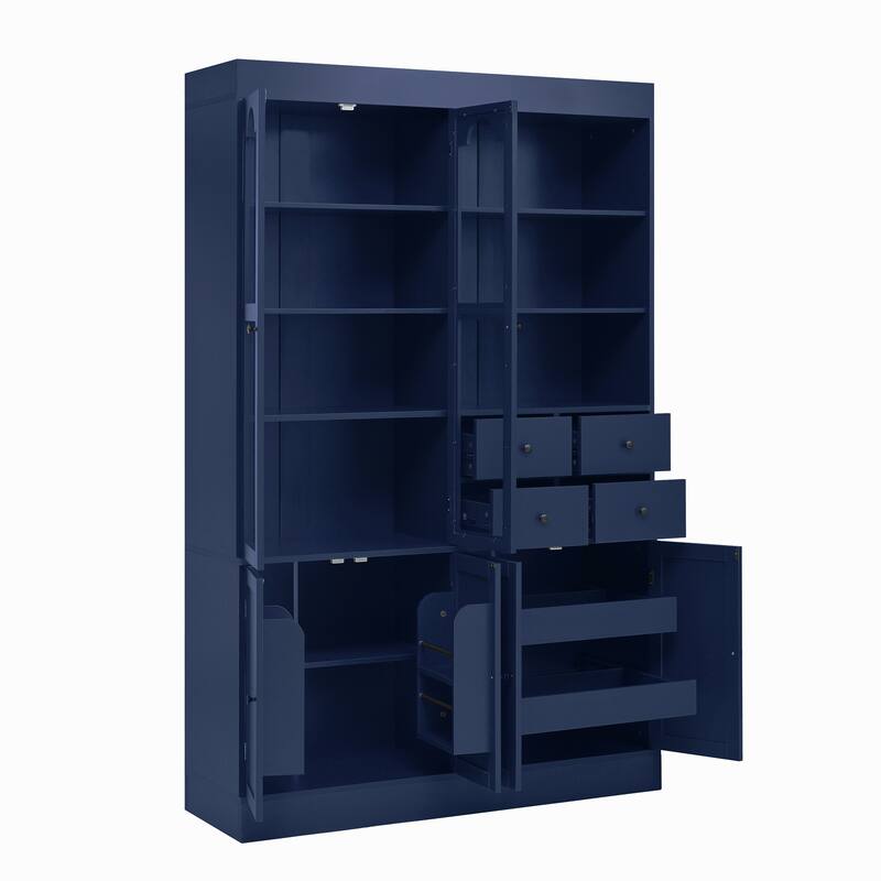 Tall Kitchen Pantry Cabinet, 75" Freestanding Buffet with Hutch, 4 Drawers, Door Shelves & Pull-Out Trays, Dining Room Storage