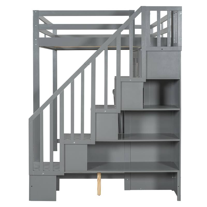 Space-Saving Murphy Bed with Hydraulic Lift, Desk, and Storage Cabinets, Gray