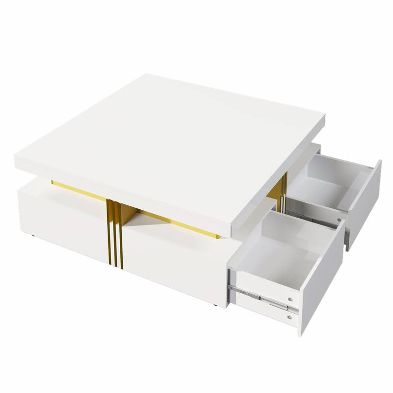 Modern Glossy Square Storage Coffee Table with 4 Drawers