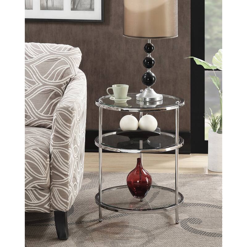 Convenience Concepts Royal Crest 3 Tier Round Glass End Table - Chrome/Glass
