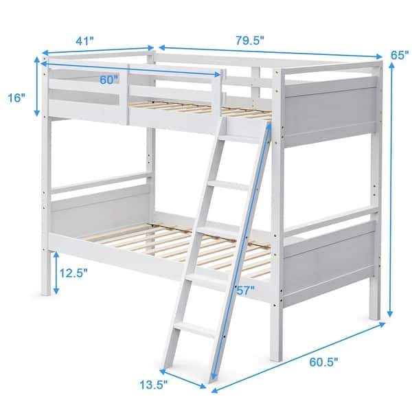 dimension image slide 2 of 3, Costway Twin Over Twin Bunk Bed Convertible 2 Individual Beds Wooden