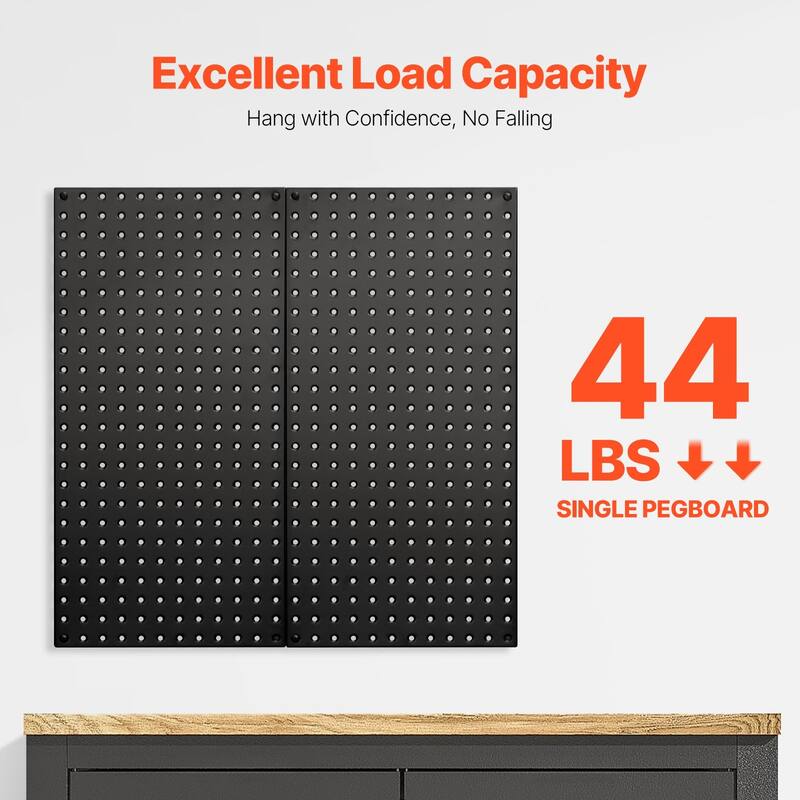 Black Steel Pegboard Panels with Volcanic Holes, 88 lbs Capacity - 16" L x 0.75" W x 32" H