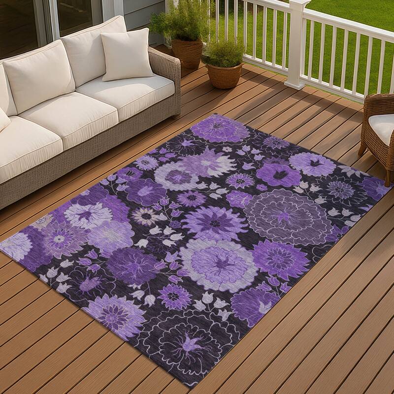 Machine Washable Indoor/ Outdoor Modern Floral Chantille Rug - Purple - 3' x 5'
