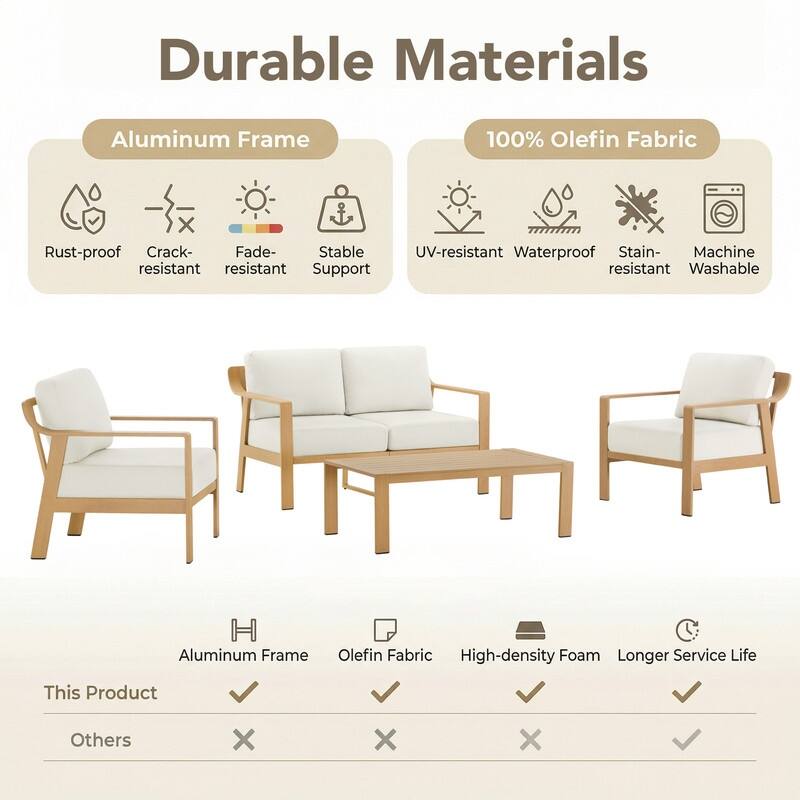 Spruce & Spring Outdoor Patio Furniture Set Aluminum Sofa Accent Chair