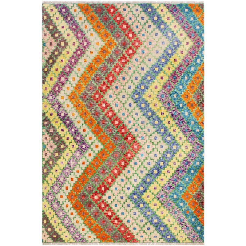 Boho Chic Balochi Andrews Blue/Orange Hand Knotted Wool Rug - 5'6'' x 7'9''