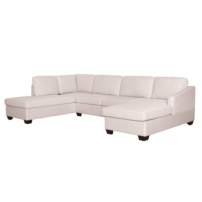 Breathable Fabric UShape Sectional Sofa with Double Chaise Lounge, Thick Foam Padding